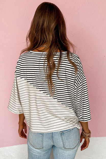 Striped Patchwork Short Sleeve Top