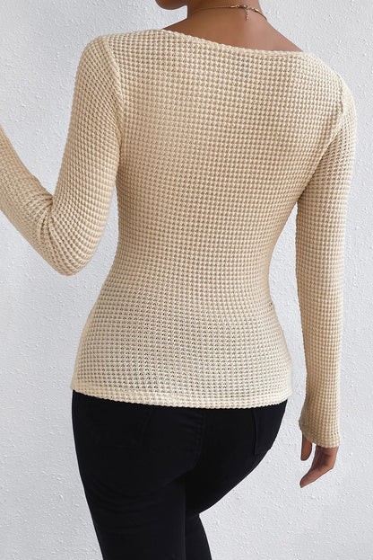 Apricot Square Neck Ruched Textured Knit Top