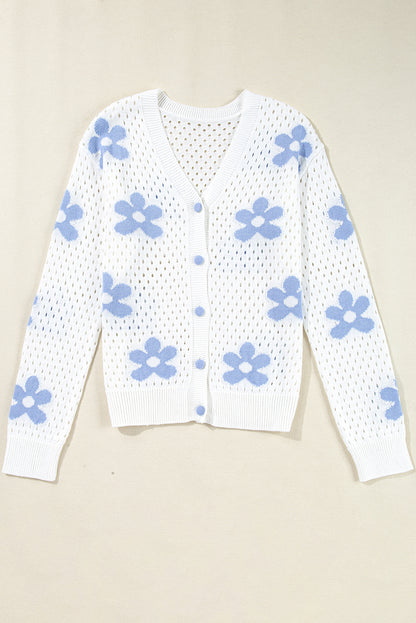 White Flower Knit Hollow Out Open Short Cardigan