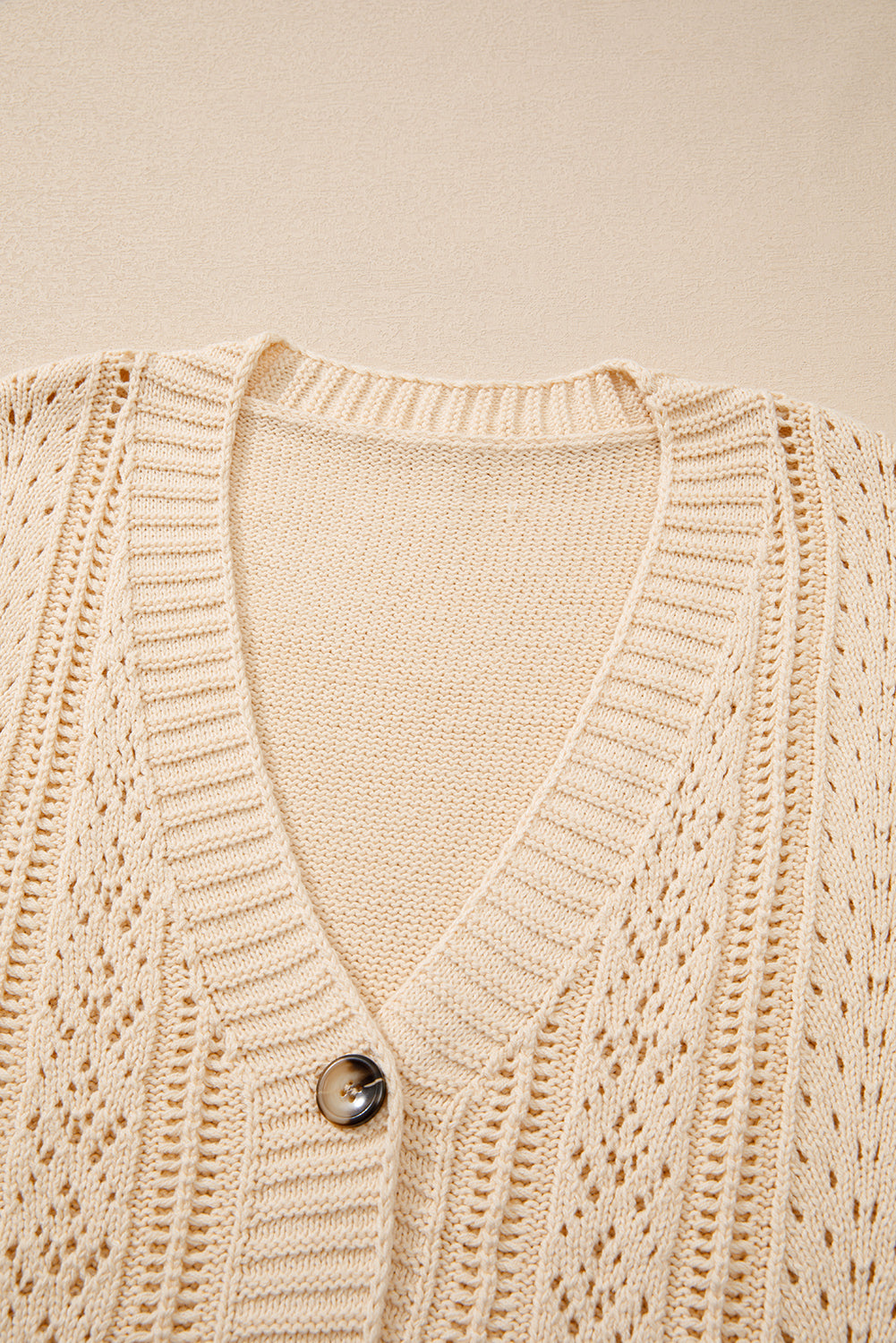 Beige Open Knit Drop Shoulder Sweater Cardigan