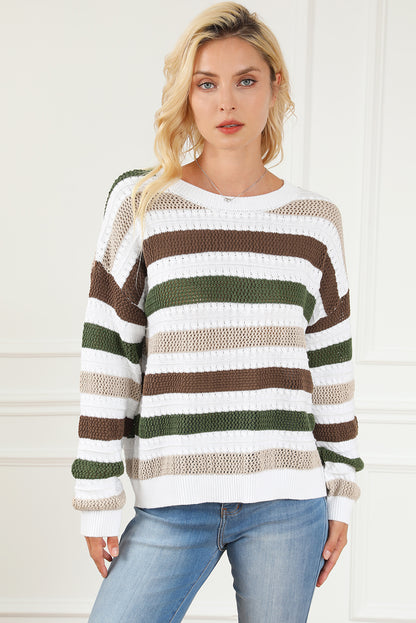 Stripe Crochet Hollow out Knit Sweater