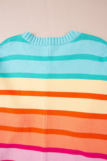 Yellow Stripe Gradient Striped Ribbed Edge Loose Sweater