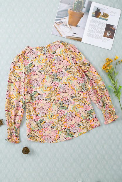 Yellow Puff Sleeve Floral Blouse