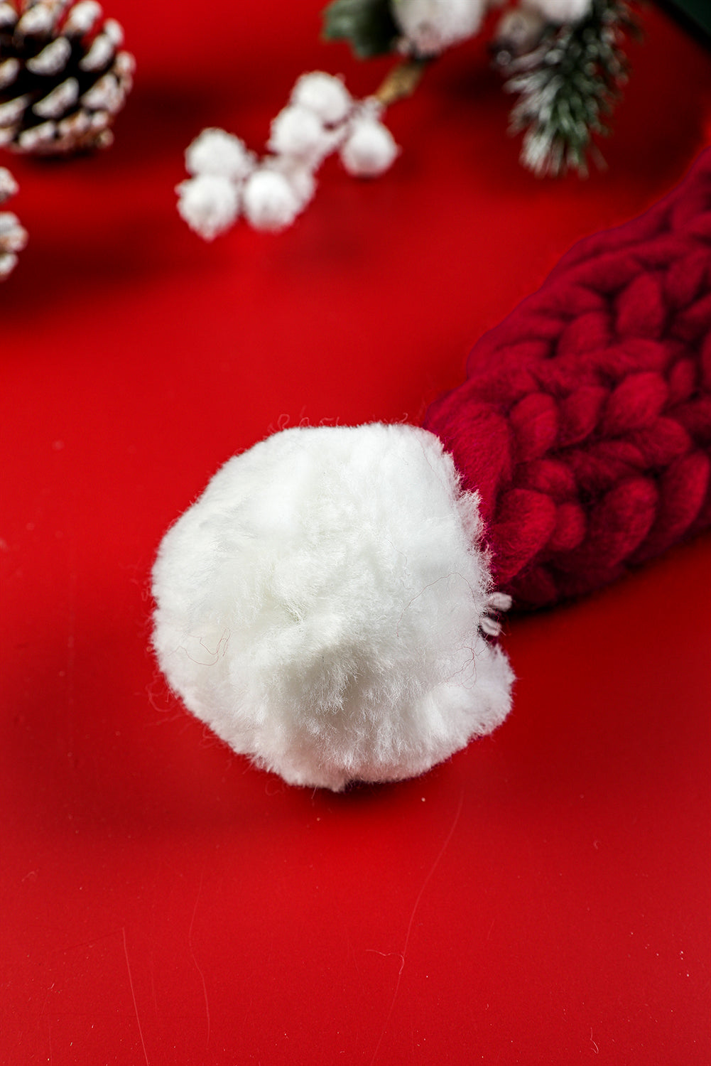 Red Dahlia Color Block Pom Pom Decor Chunky Knitted Christmas Hat