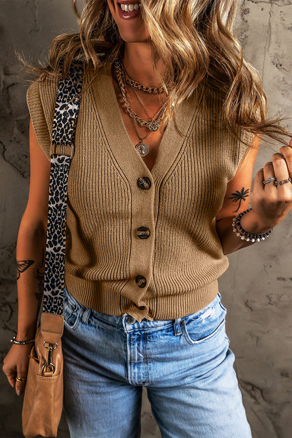 Parchment V Neck Buttoned Front Sweater Vest