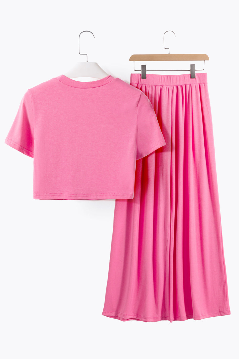 Strawberry Pink Slim Fit Crop Top and Pleated Wide Leg Pants Set