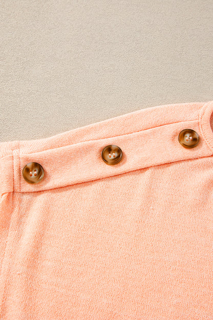 Apricot Pink Button Detail Batwing Sleeve Casual Tee