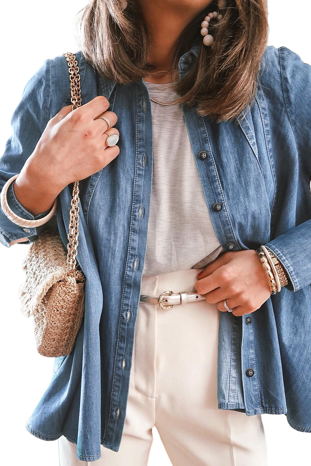 Sky Blue Button-up Long Sleeve Denim Shirt Jacket