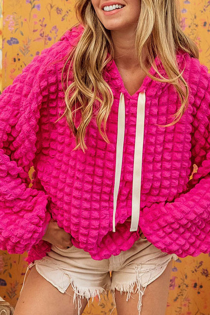 Rose Bubble Textured Waffle Hoodie