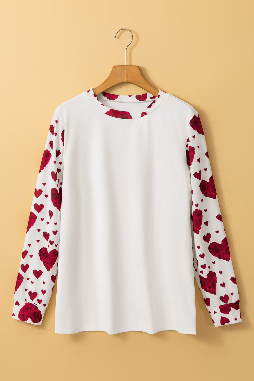 White Heart Shape Print Round Neck Long Sleeve T Shirt