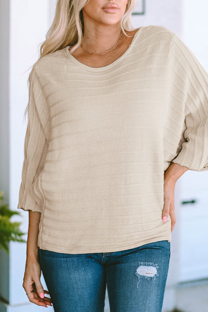 Apricot Exposed Seam Ribbed Knit Dolman Sweater