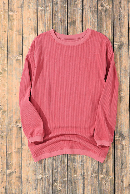 Strawberry Pink Ribbed Corduroy Oversized Sweatshirt