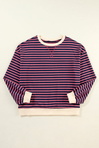 Red Stripe Oversized Contrast Trim Pullover Sweatshirt