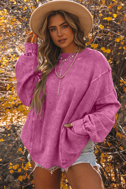 Rose Exposed Seam Twist Open Back Oversized Sweatshirt