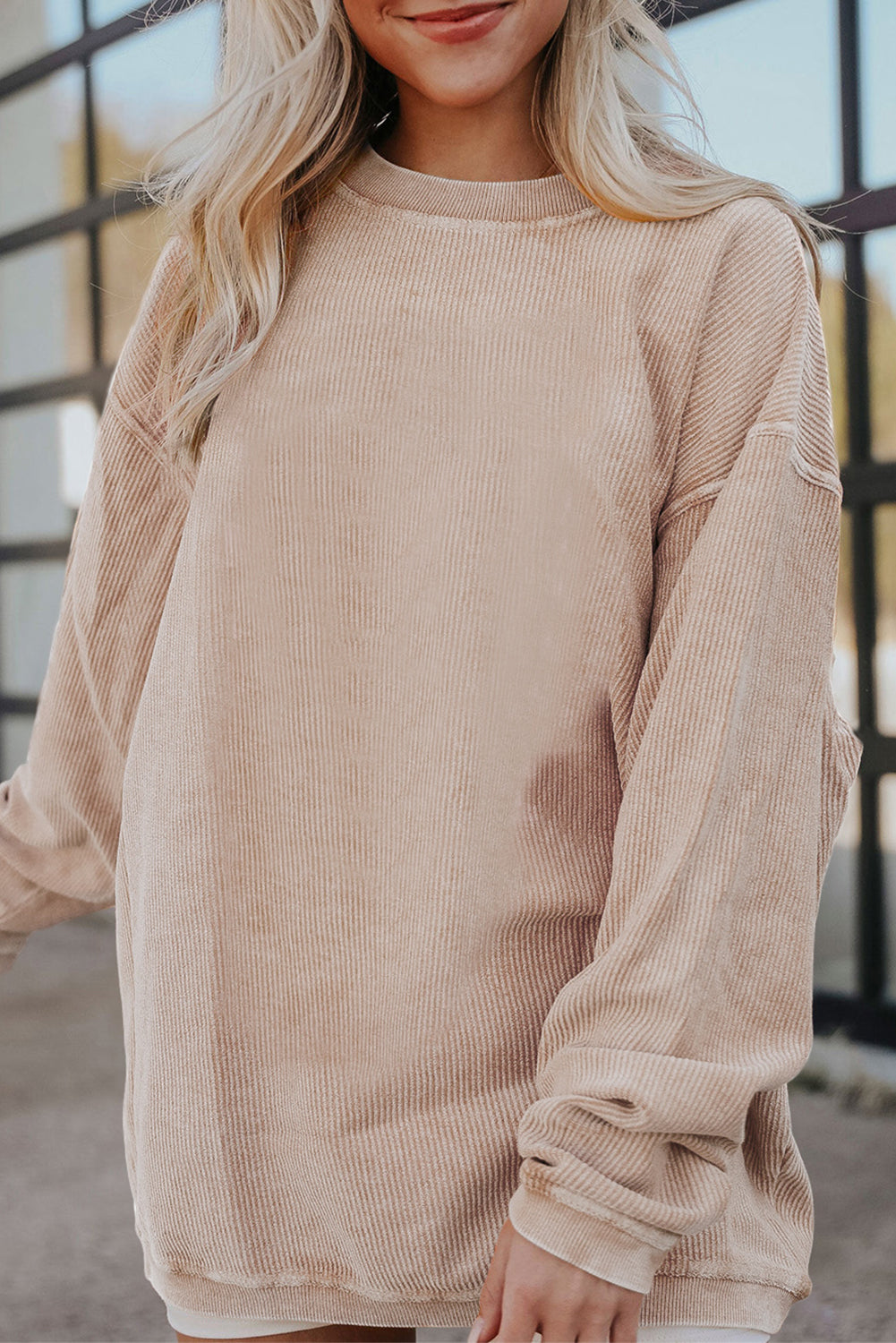 Apricot Ribbed Corduroy Oversized Sweatshirt