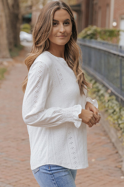 White Split Neck Textured Loose Blouse