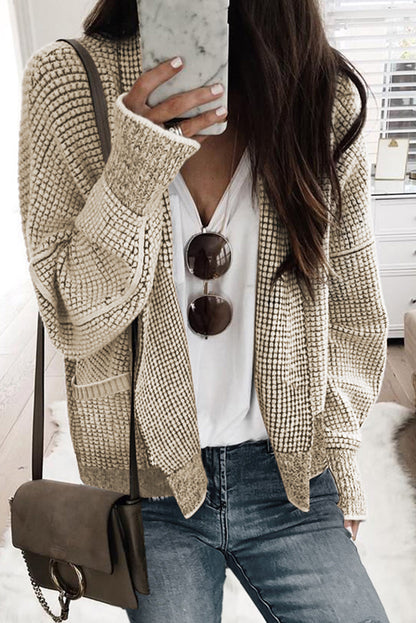 Apricot Chunky Waffle Knit Oversized Collar Cardigan