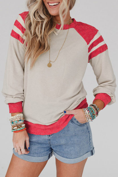 Apricot Color Block Raglan Long Sleeve Top