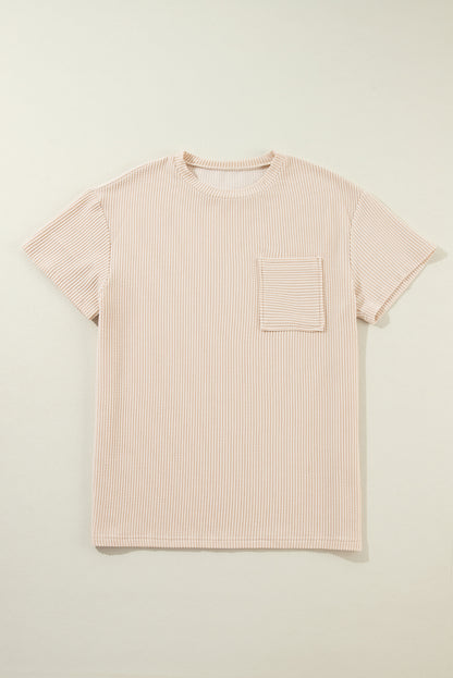 Beige Corded Knit Pocket Tee