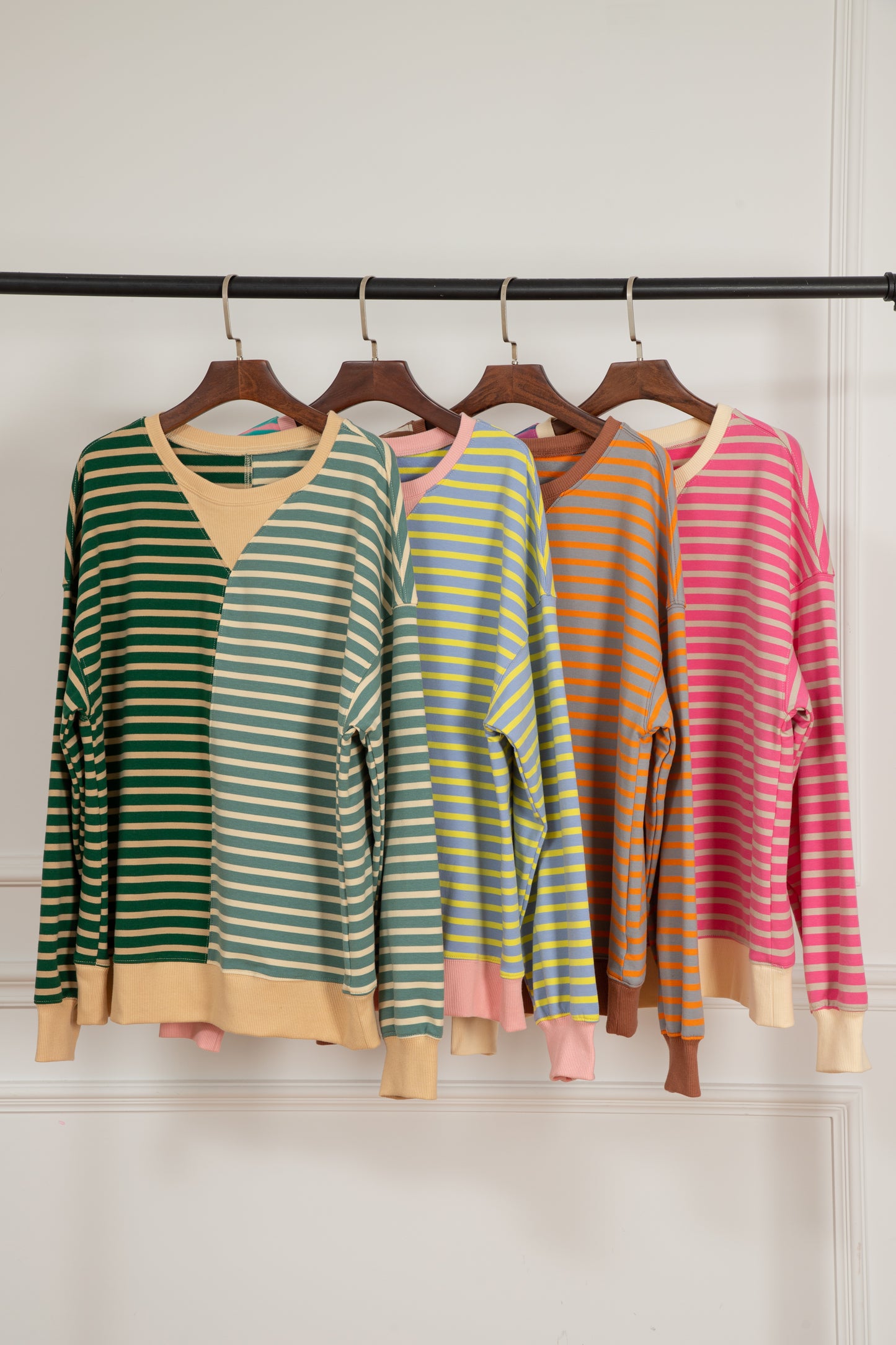 Green Stripe Colorblock Drop Shoulder Oversize Sweatshirt