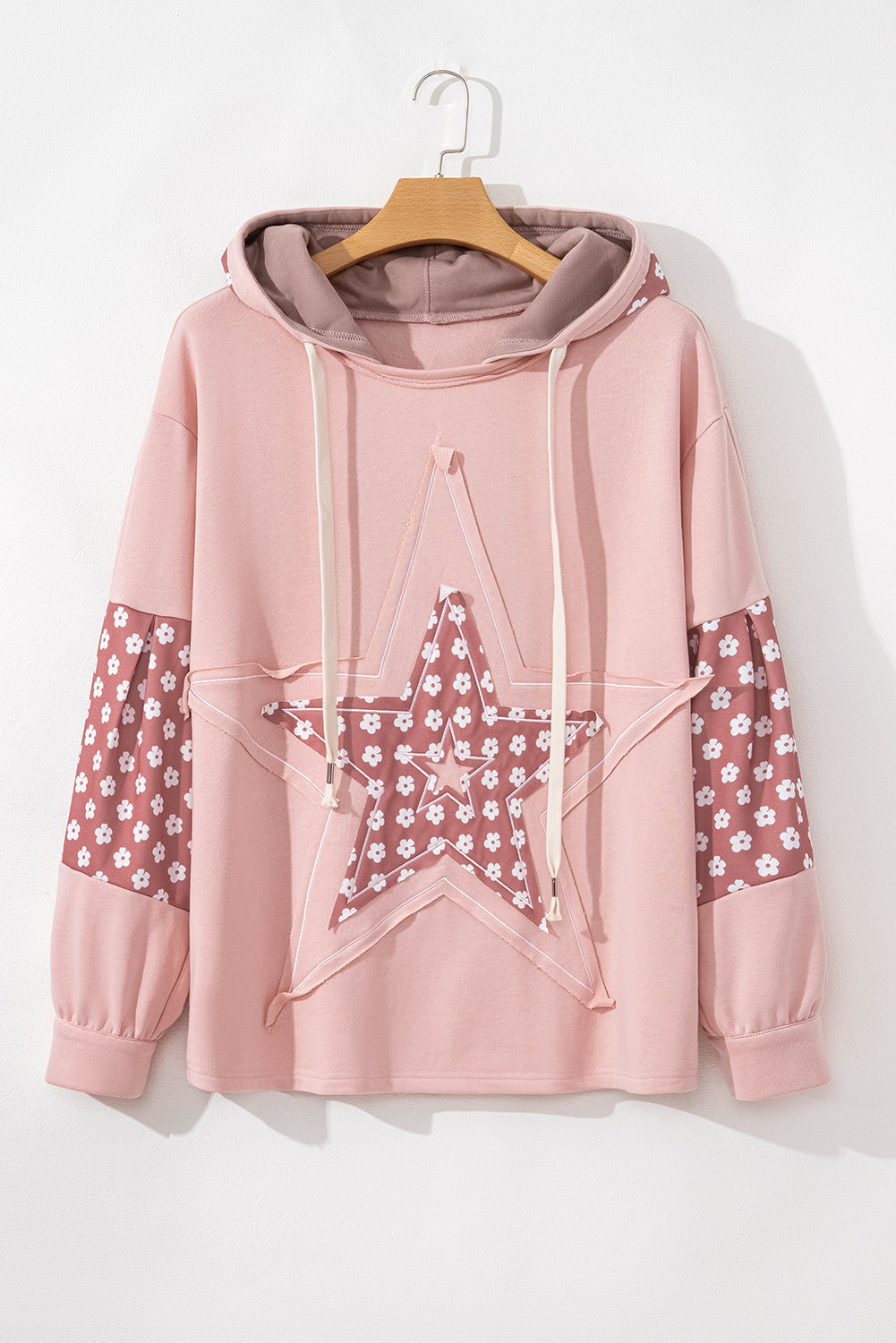 Delicacy Star Patch Graphic Floral Color Block Drawstring Plus Size Hoodie