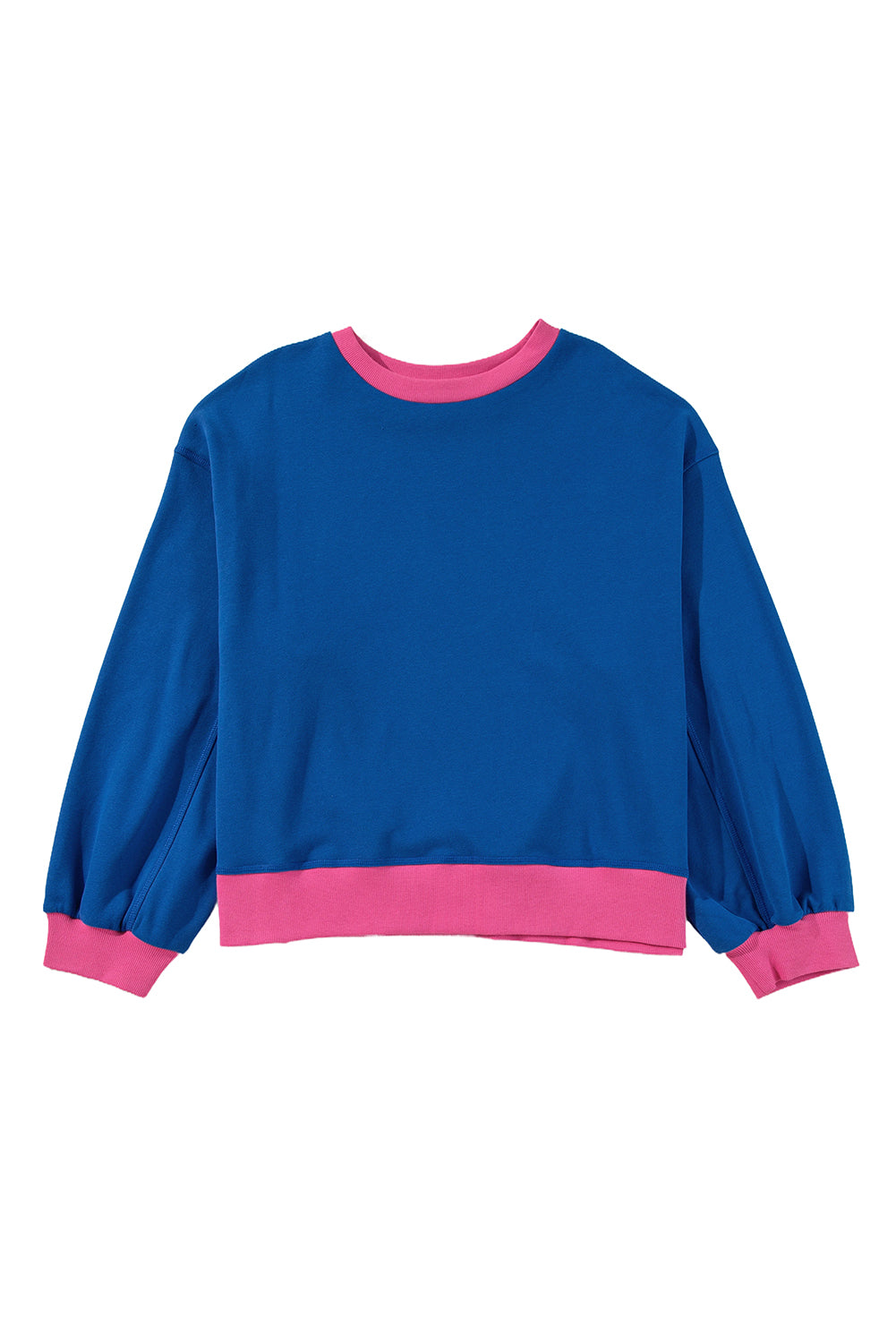 Sky Blue Color Block Edge Balloon Sleeve Plus Size Sweatshirt