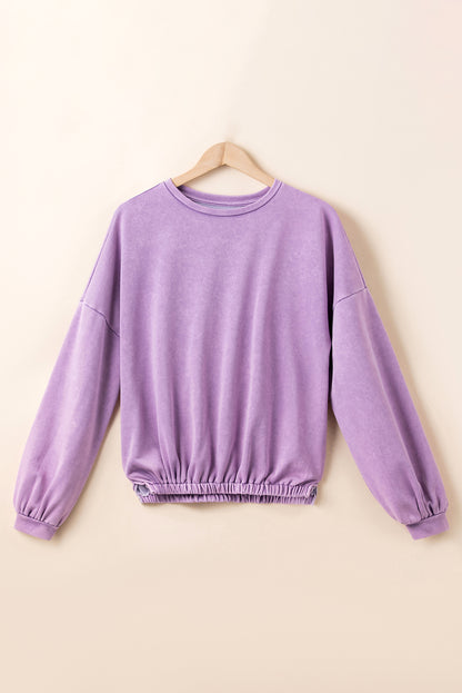 Wisteria Mineral Wash Drop Shoulder Casual Sweatshirt