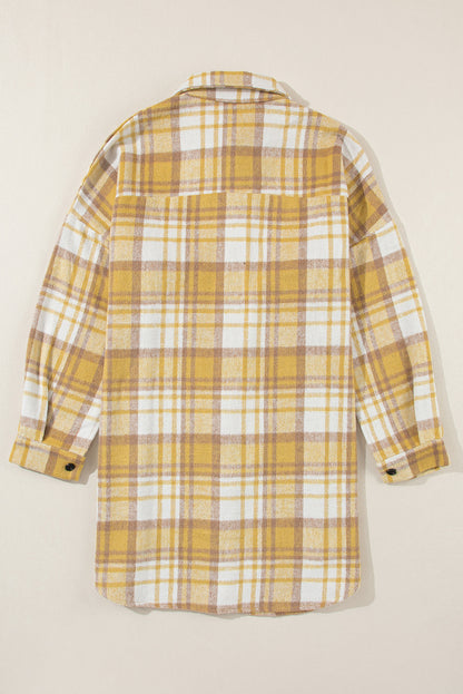 Yellow Plaid Flap Pocket Long Sleeve Shacket