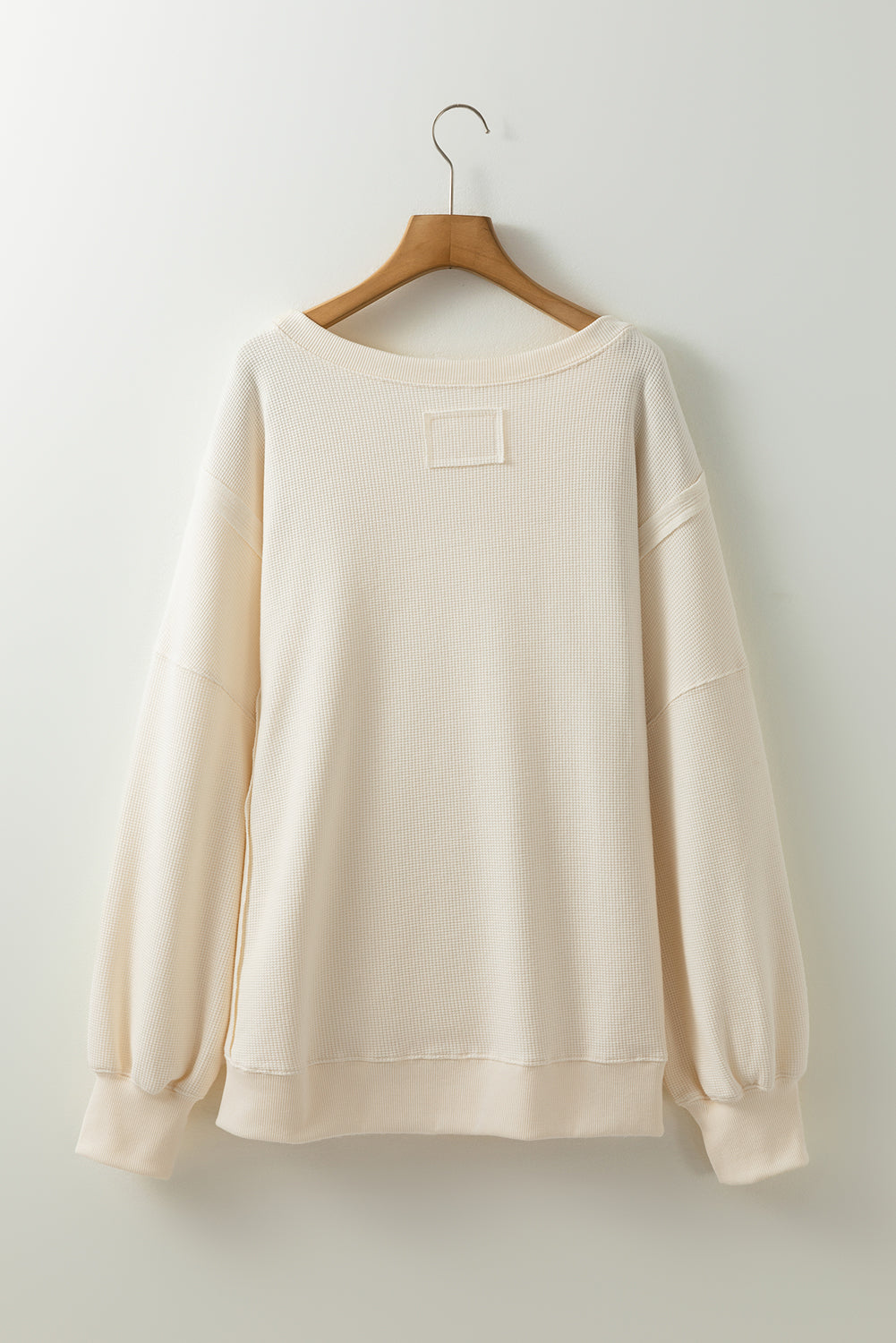 White Solid Color Waffle Knit Drop Shoulder Plus Size Sweatshirt