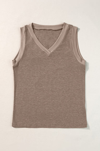 Simply Taupe Ribbed V Neck Tank