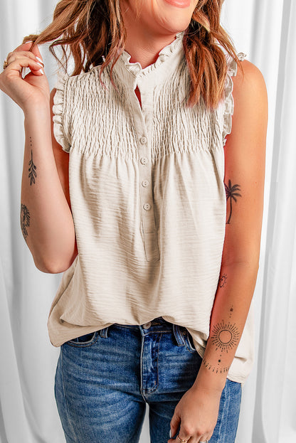 Apricot Frilled Tank Top with Buttons