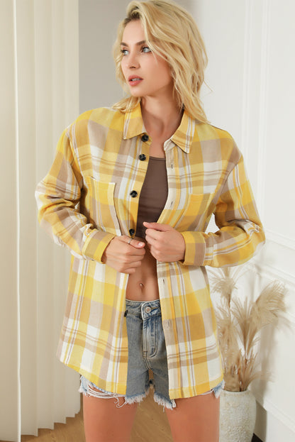 Yellow Plaid Button Up Patch Pocket Shirt