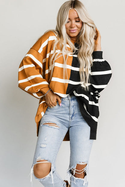 Stripe Oversized Contrast Printed Dropped Shoulder Top