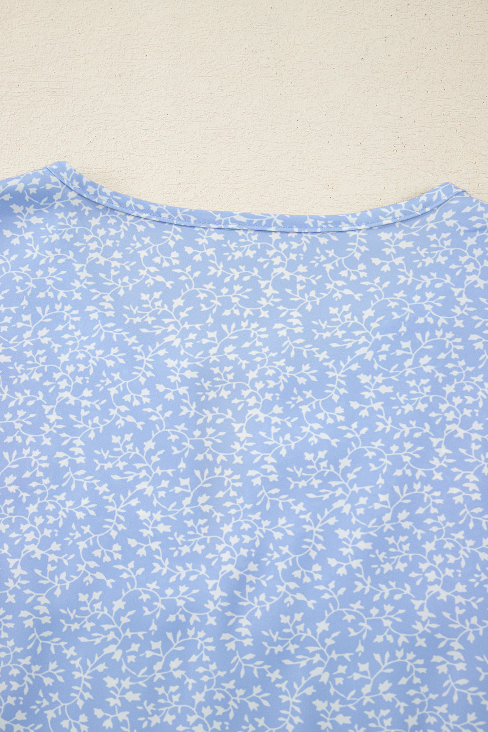 Sky Blue Floral Embroidered Puff Sleeve Notched V Neck Blouse