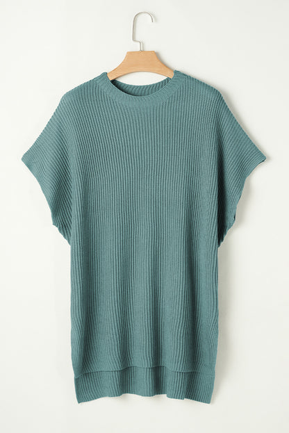 Haze Blue Short Sleeve Side Slit Oversized Sweater