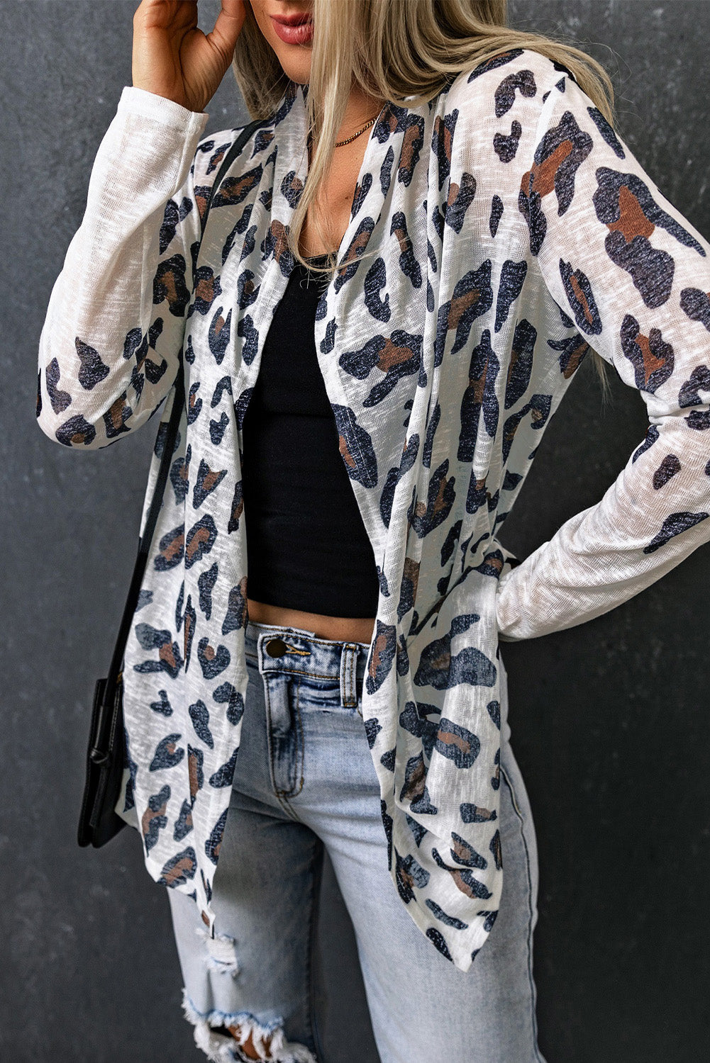 White Vintage Leopard Print Open Cardigan