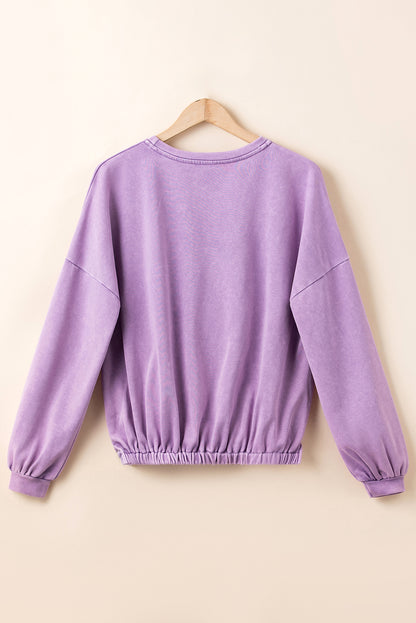 Wisteria Mineral Wash Drop Shoulder Casual Sweatshirt