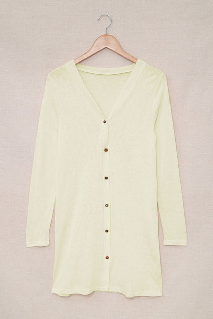 Beige Solid Color Open-Front Buttons Cardigan