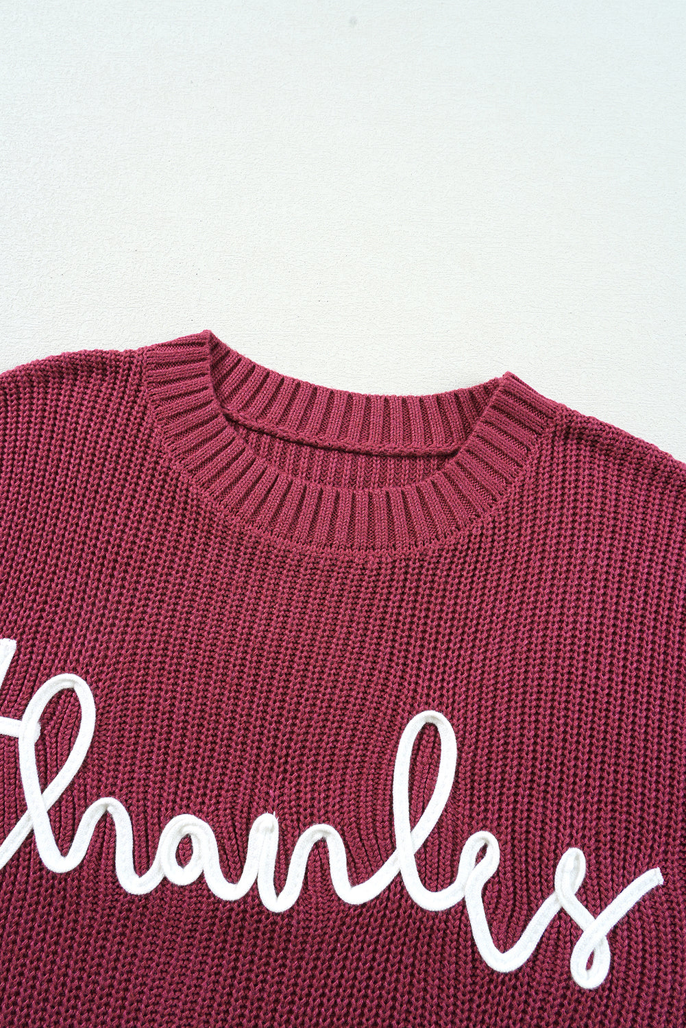 Red Sandalwood Thanks Giving Letter Graphic Crew Neck Sweater