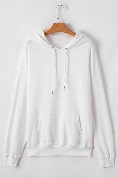 White Fleece Lined Kangaroo Pocket Drawstring Chunky Hoodie