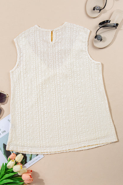 Apricot Guipure Lace Crochet Keyhole Back Tank Top