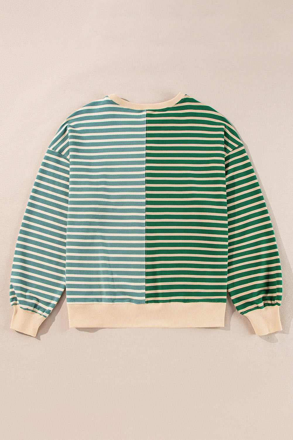 Green Stripe Colorblock Drop Shoulder Oversize Sweatshirt