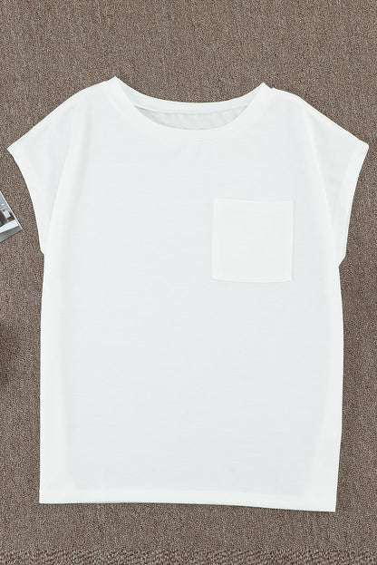 White Pocketed Tee with Side Slits