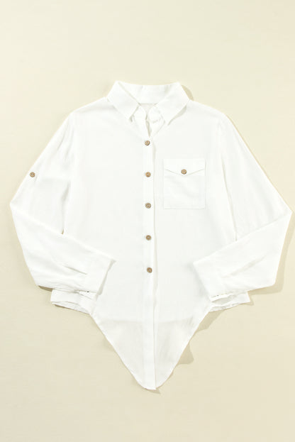 White Roll up Sleeve Knotted Casual Shirt