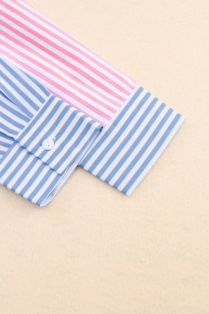 Sky Blue Contrast Striped Print Shirt