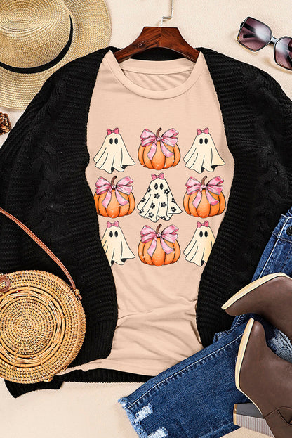 Black Bowknot Ghost Pumpkin Graphic Halloween T Shirt