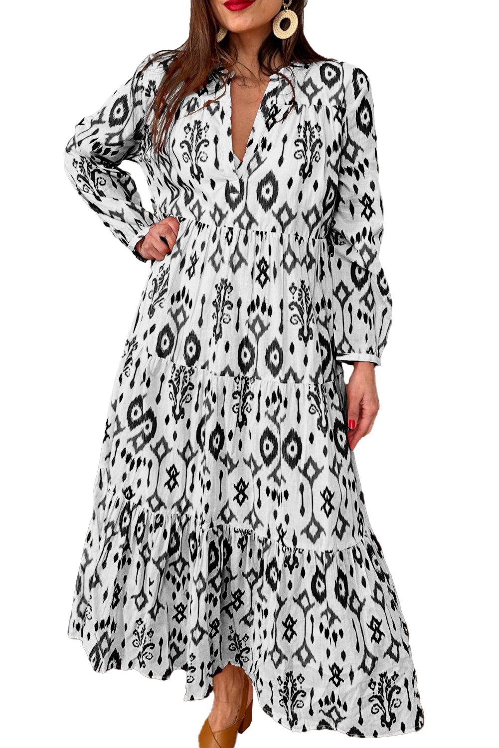 Black Western Abstract Geometric Printed Maxi Dress