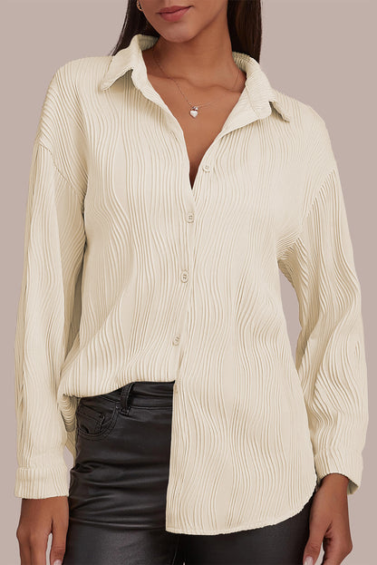 Apricot Solid Textured Buttoned Turn Down Collar Shirt