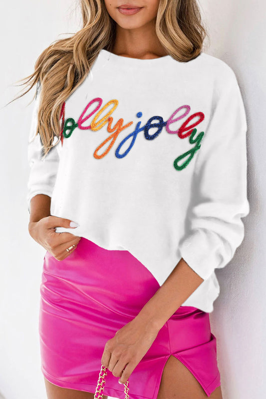 White Holly Jolly Round Neck Casual Sweater