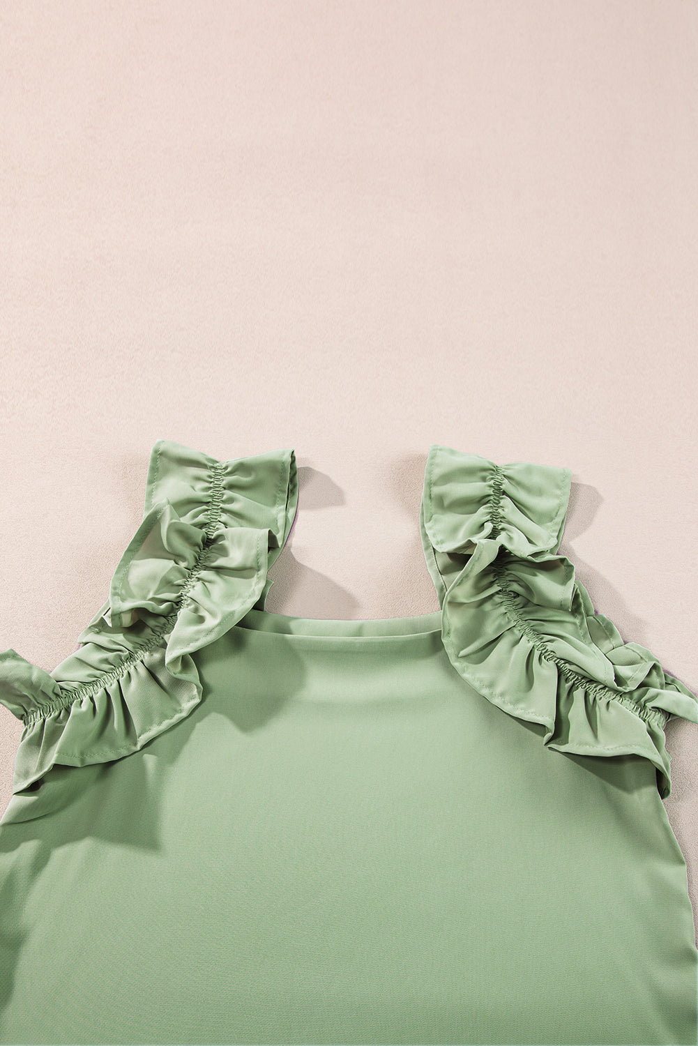 Smoke Green Solid Ruffle Trim Sleeveless Top